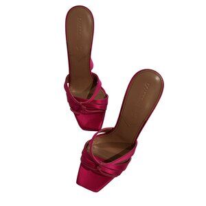 D'Accori Sienna Satin Platform Mules in Psycho Pink